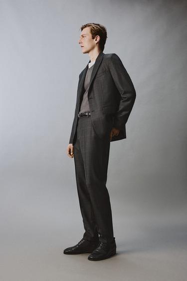 100% WOOL CHECK SUIT BLAZER - Dark grey marl by Zara - Image 3