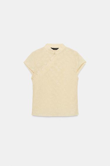 CHEMISE BRODÉE COL MAO - Jaune clair de Zara - Image 4
