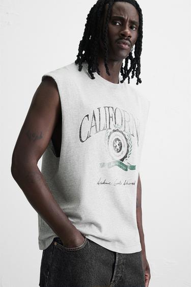 T-SHIRT DÉBARDEUR À IMPRIMÉ DÉLAVÉ - Gris chiné de Zara - Image 4