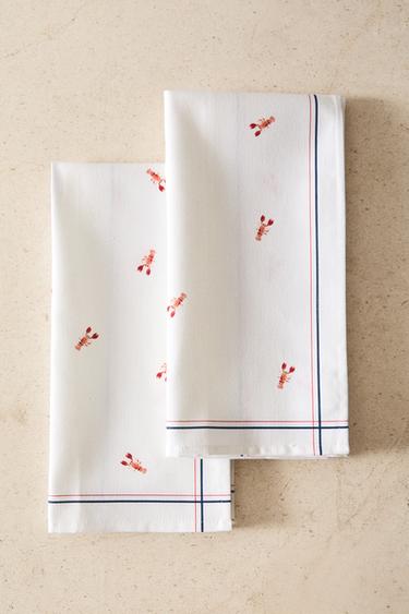 PACK OF COTTON LOBSTER TEA TOWELS (PACK OF 2) - Blue by Zara