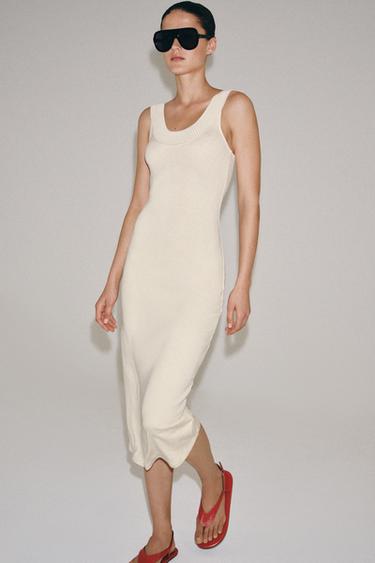 RIBBED HALTERNECK DRESS - Ecru by Zara