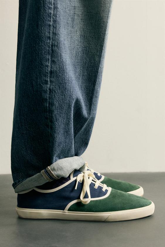 COMBINED LEATHER TRAINERS - Green de Zara - Imagen 0
