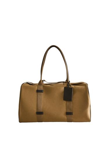 BOLSA VIAJE ALGODÓN Y PIEL - Beige / Tostado de Zara
