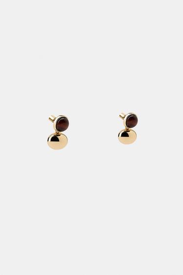 DOUBLE BALL STONE EARRINGS - Golden by Zara - Image 3