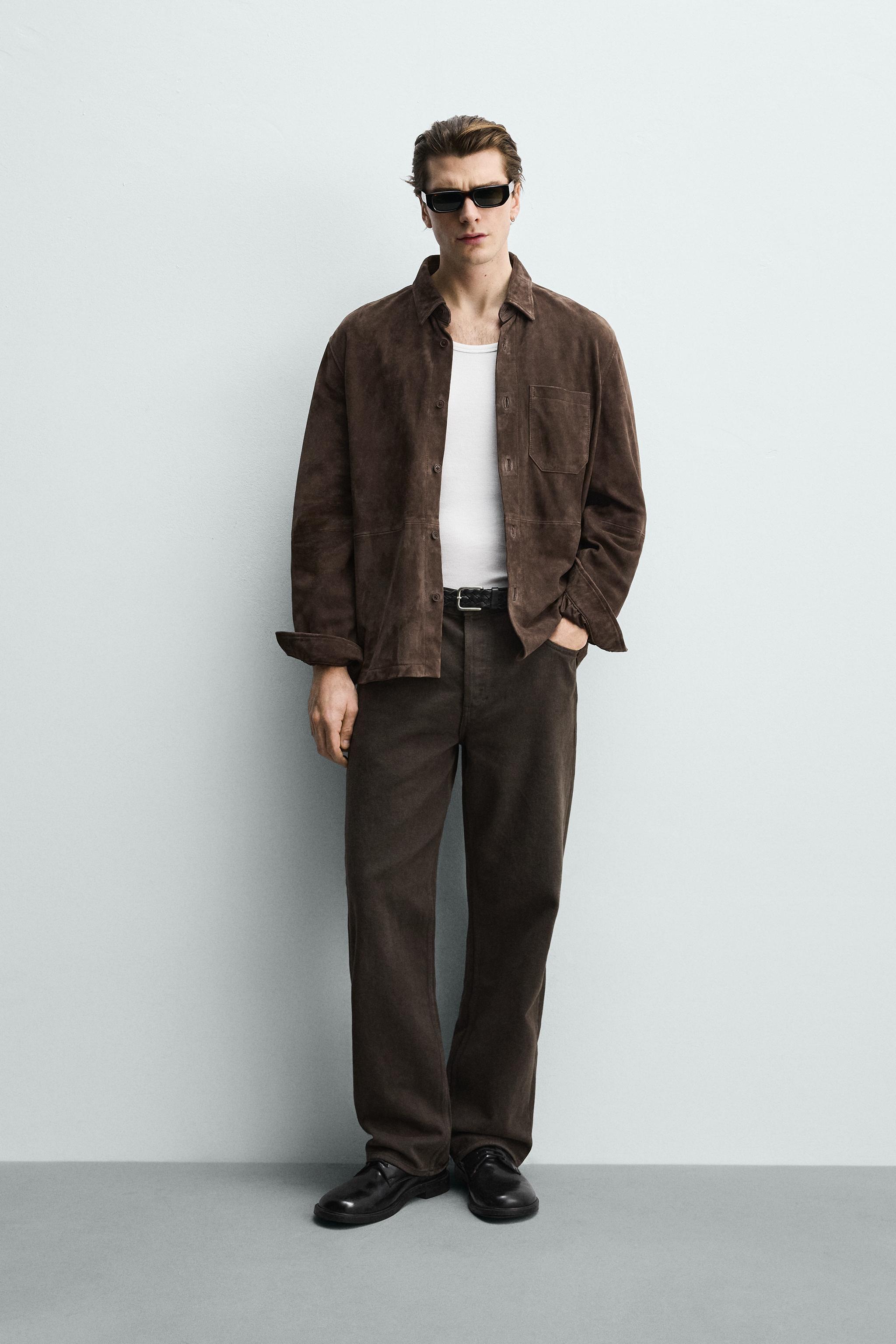 スエード レザー シャツジャケット - チョコレート | ZARA Japan / 日本
