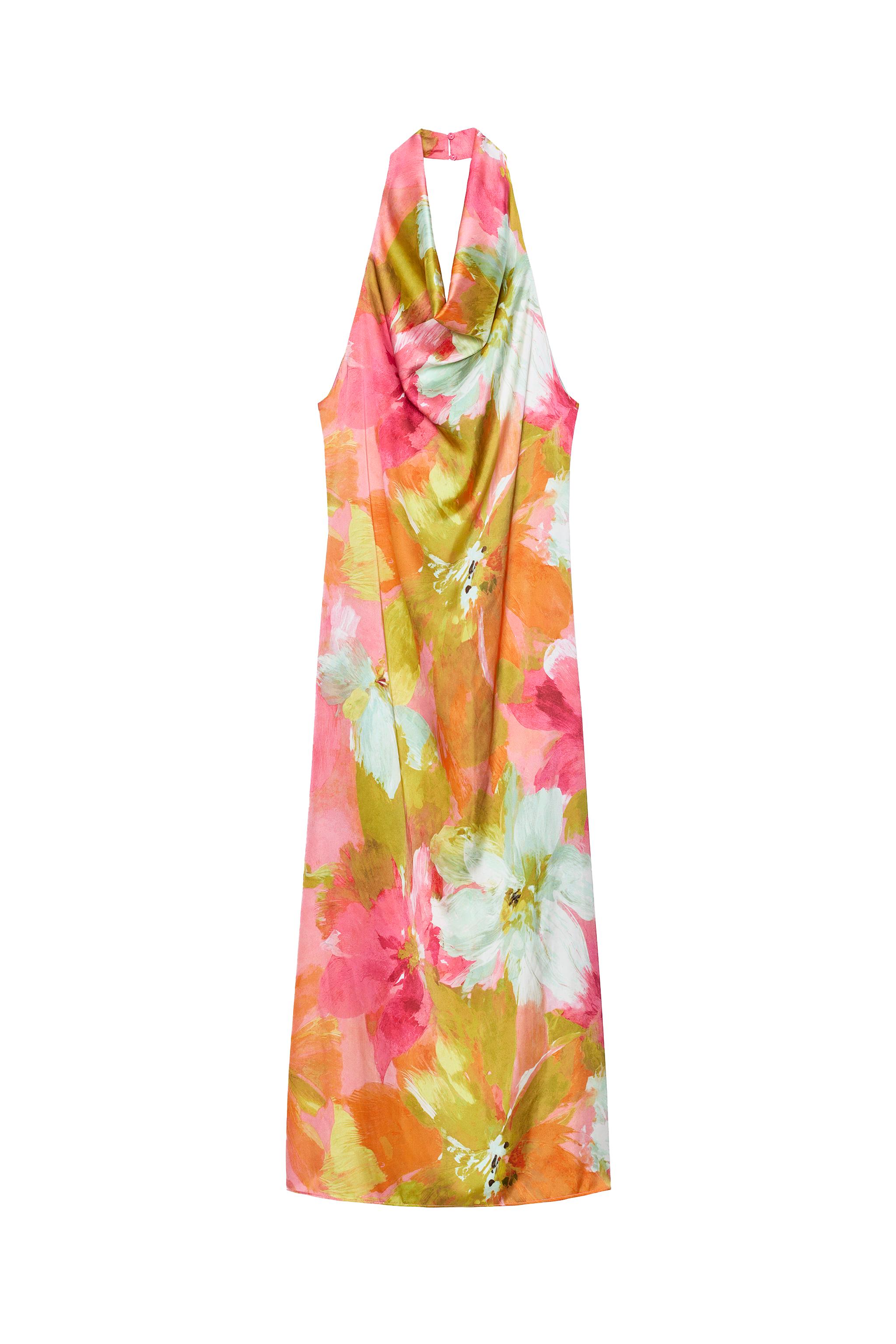 zara printed satin effect midi dress Zara floral print satin effect midi dress white Ecru /red Sz XL BNWT