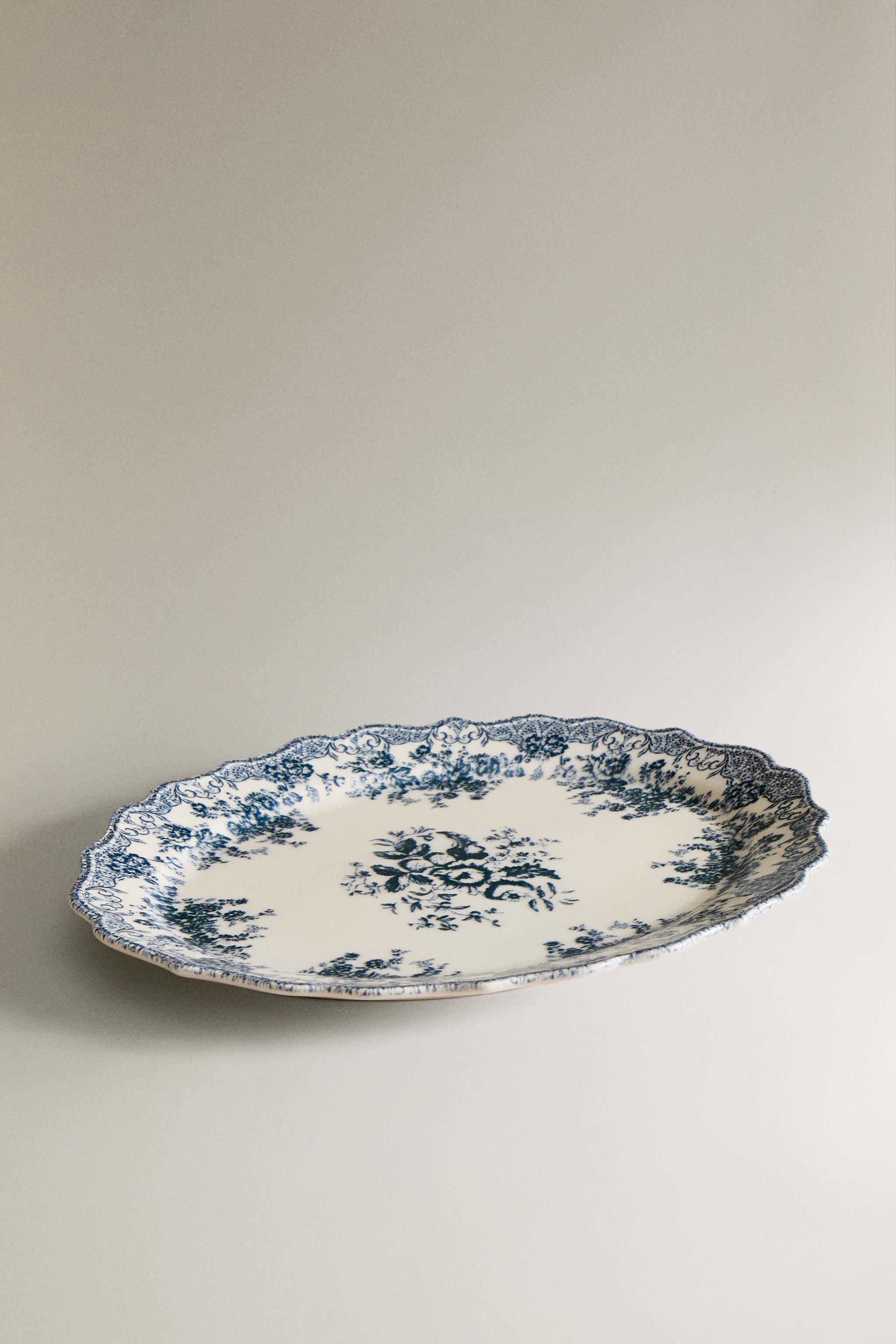 FLORAL EARTHENWARE SERVING DISH - Blue | ZARA United States