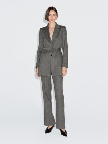 Zara Flecked suit blazer with belt - Gray - Image 0