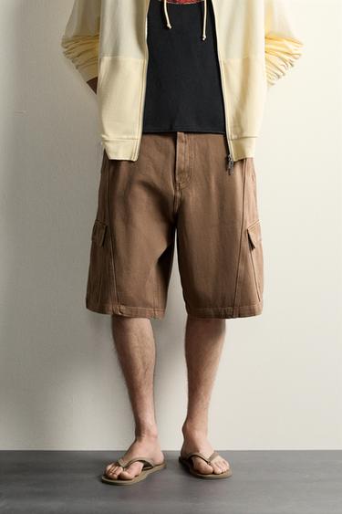 RELAXED FIT CARGO BERMUDA SHORTS WITH SEAM DETAIL - Brown by Zara