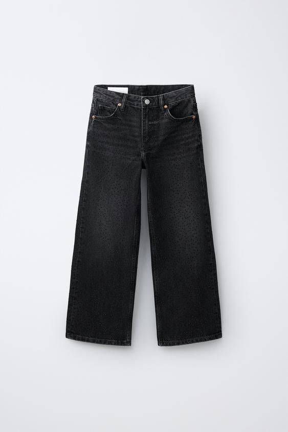 JEANS WIDE LEG STRASS - Preto da Zara - Imagem 0