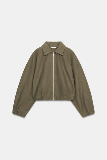 Zara ZIPPERED SOFT BOMBER JACKET - Khaki