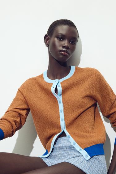 COLOUR BLOCK CARDIGAN - Brown-Blue by Zara