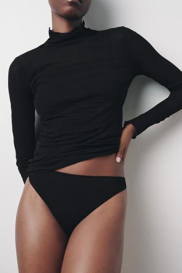 Zara COTTON JERSEY TOP - Black