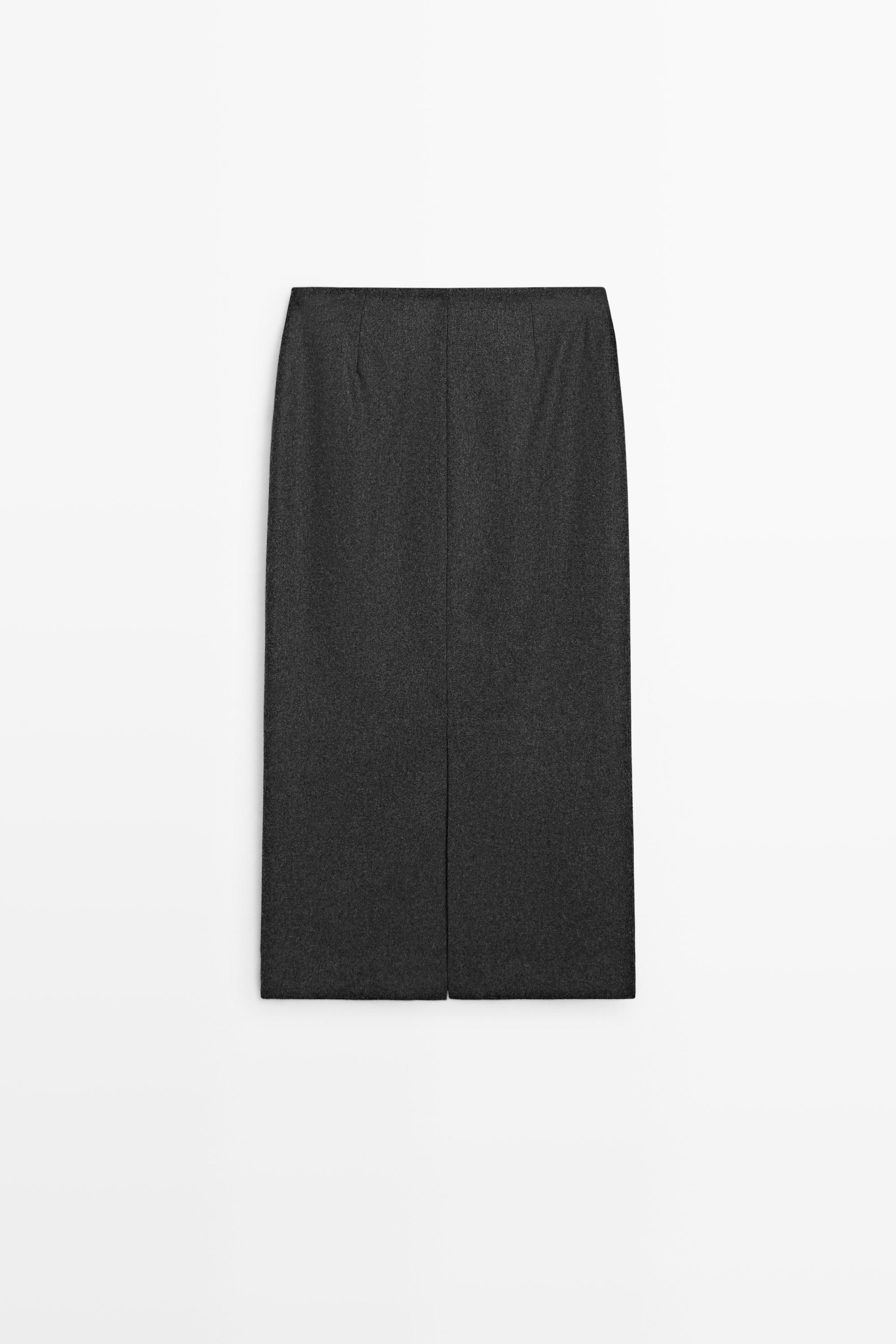 Straight wool blend midi skirt