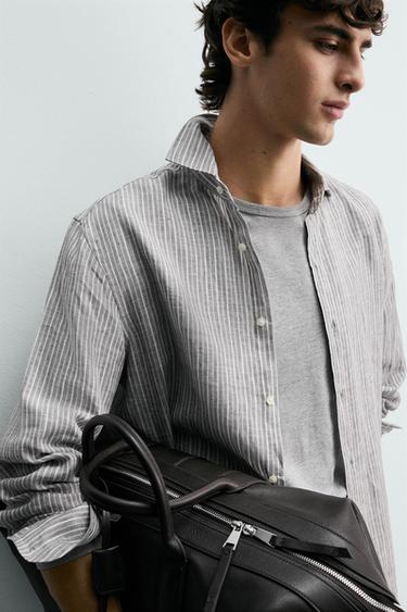 100% LINEN STRIPED SHIRT - striped by Zara - Image 4