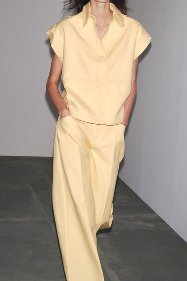 Zara ZW COLLECTION WIDE LEG PANTS - Light yellow