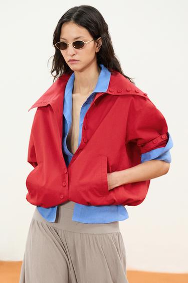 Zara Suede leather bomber jacket - Red