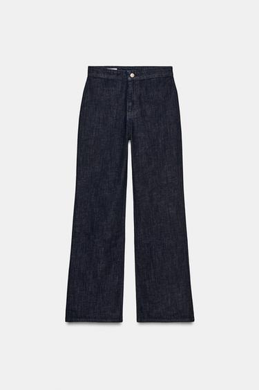 Zara HIGH-WAISTED FAUX DENIM PANTS - Dark indigo
