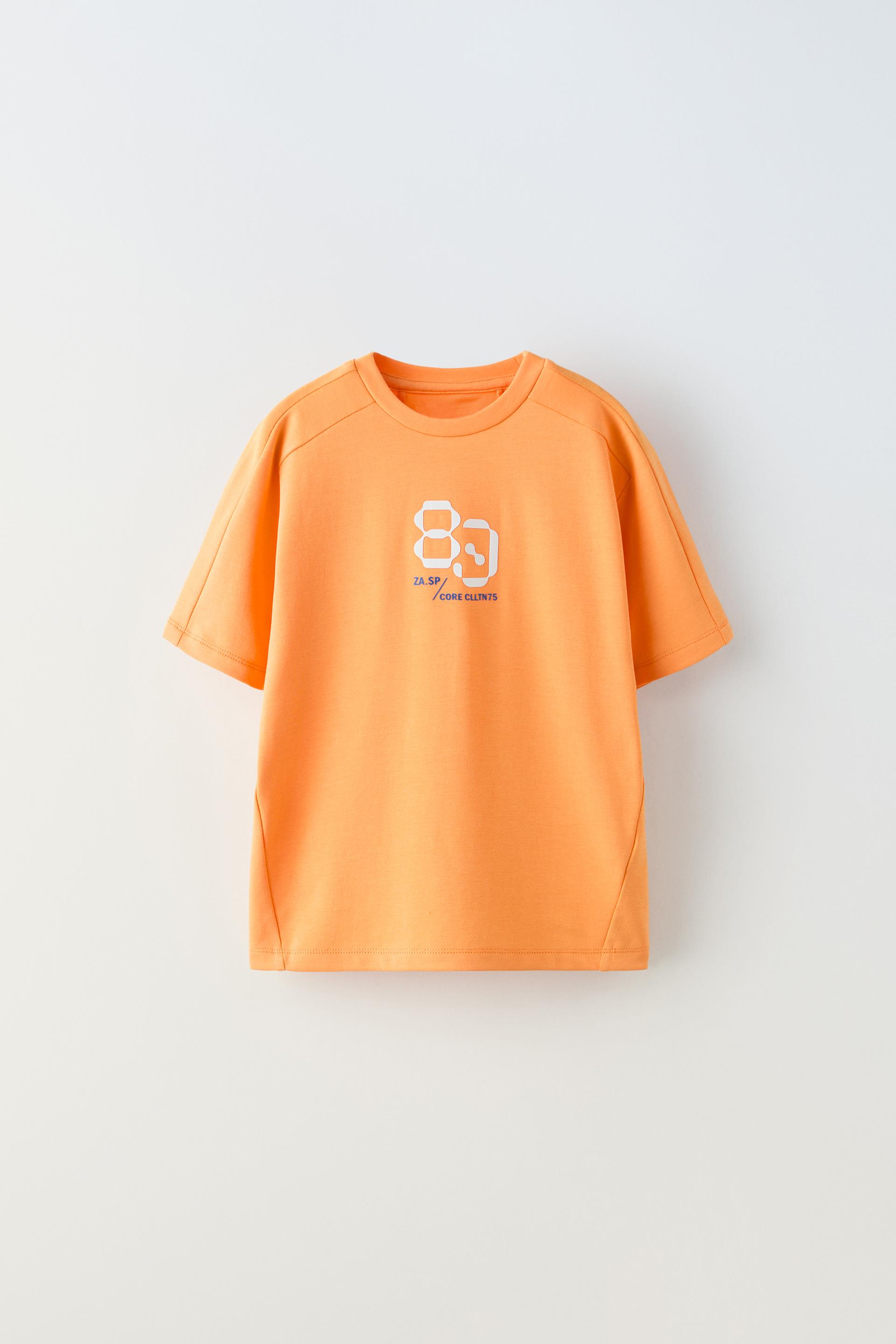 SPORTY T-SHIRT WITH TEXTURED NUMBERS - Orange | ZARA United States