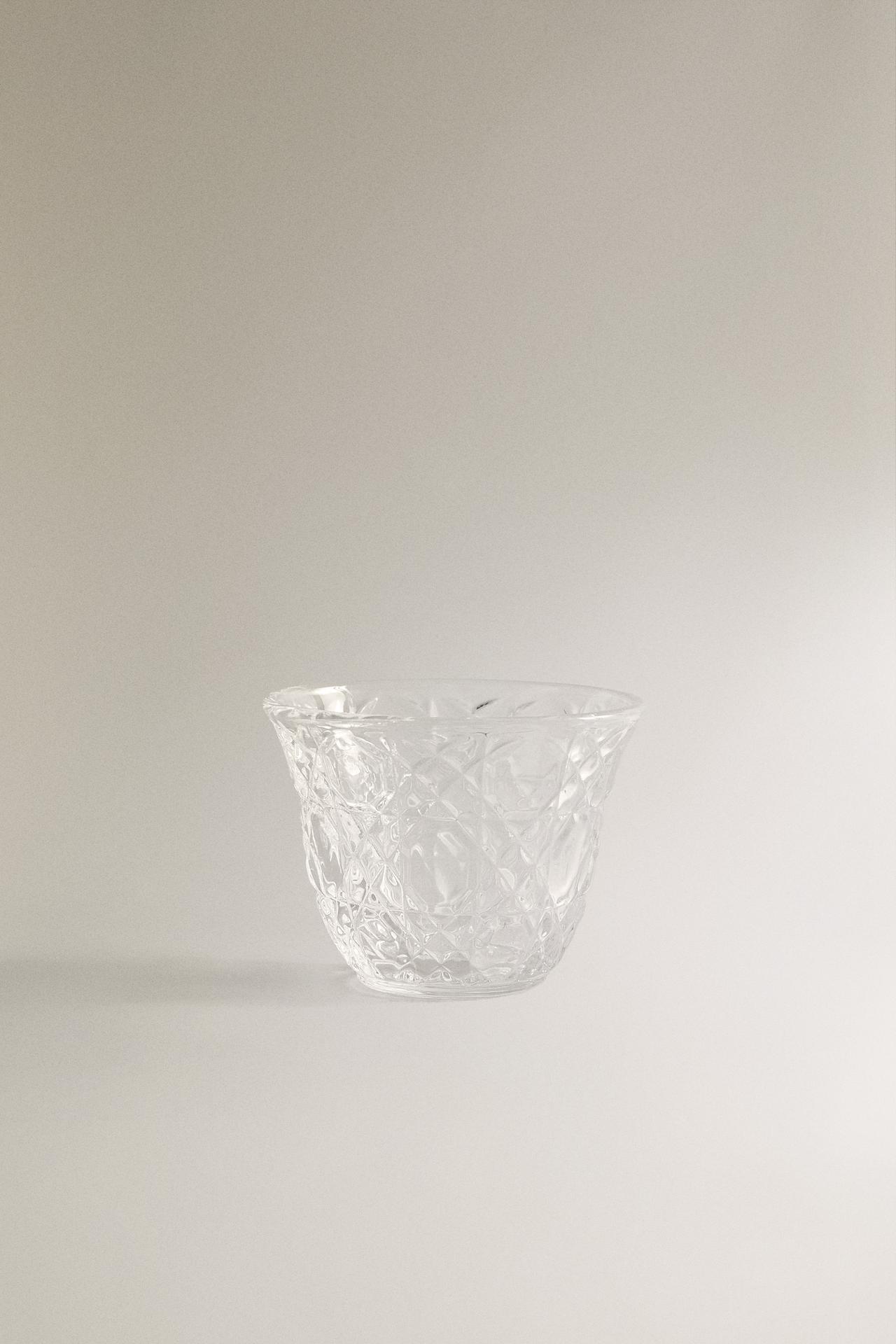 SMALL GLASS TUMBLER WITH RAISED DESIGN — Transparent