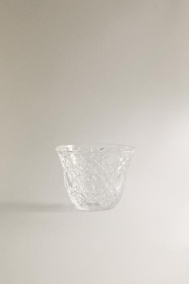 SMALL GLASS TUMBLER WITH RAISED DESIGN — Transparent 1