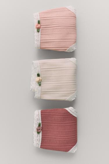 Zara ZARA TIMELESS - THREE-PACK OF POINTELLE FLOWER UNDERWEAR - Pale pink