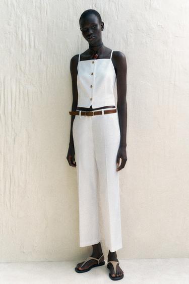 LINEN BLEND CULOTTES WITH BELT - White by Zara