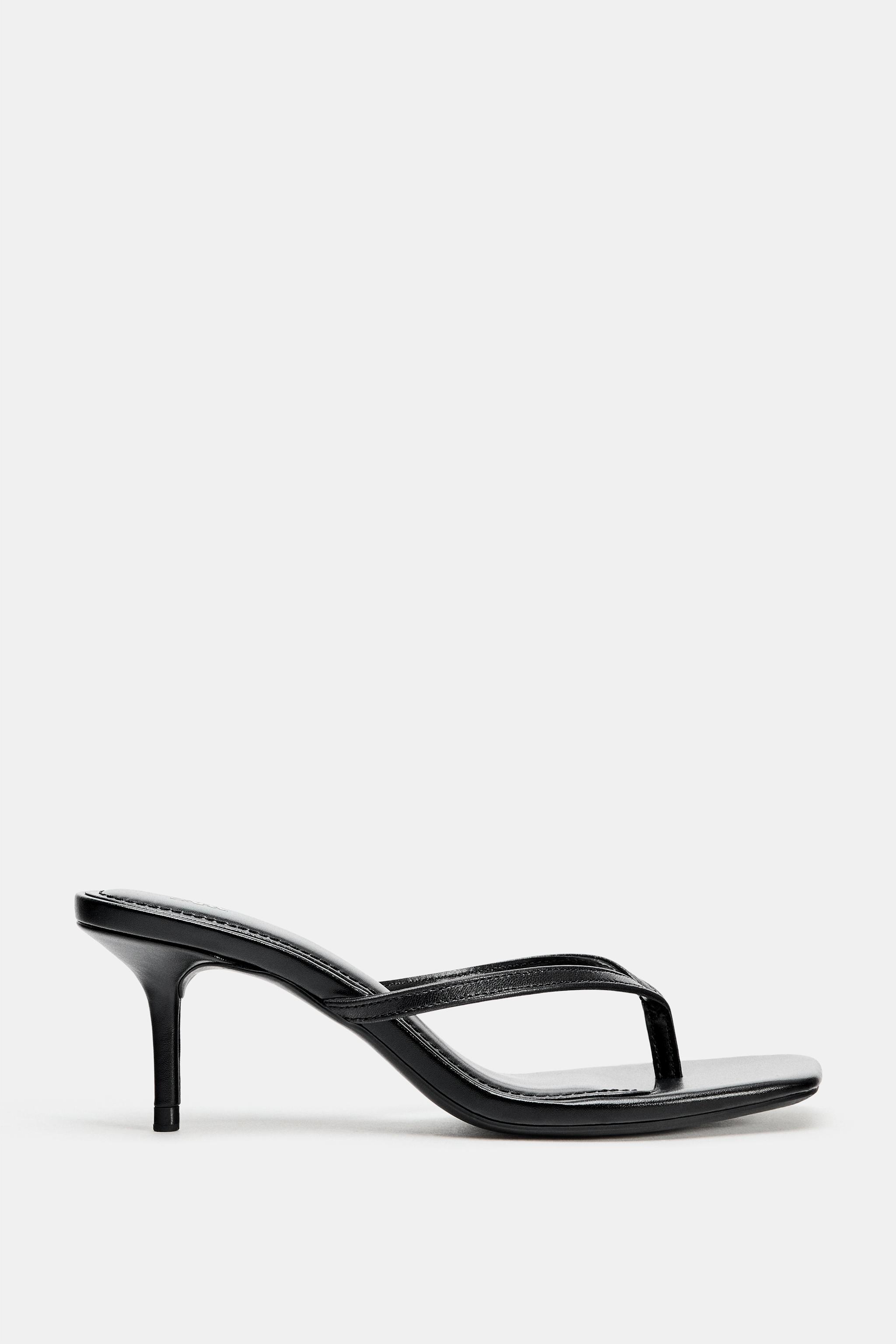 Женские сандалии Zara LEATHER STRAP HEELED SANDALS