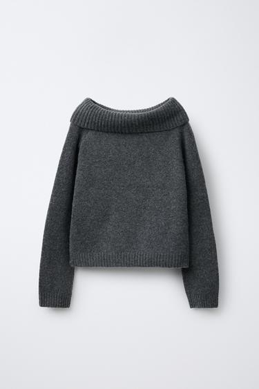 BOAT NECK KNIT SWEATER - Grey by Zara