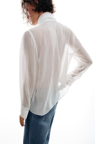 SEMI-SHEER BLOUSE WITH FLOWER - White by Zara - Image 2