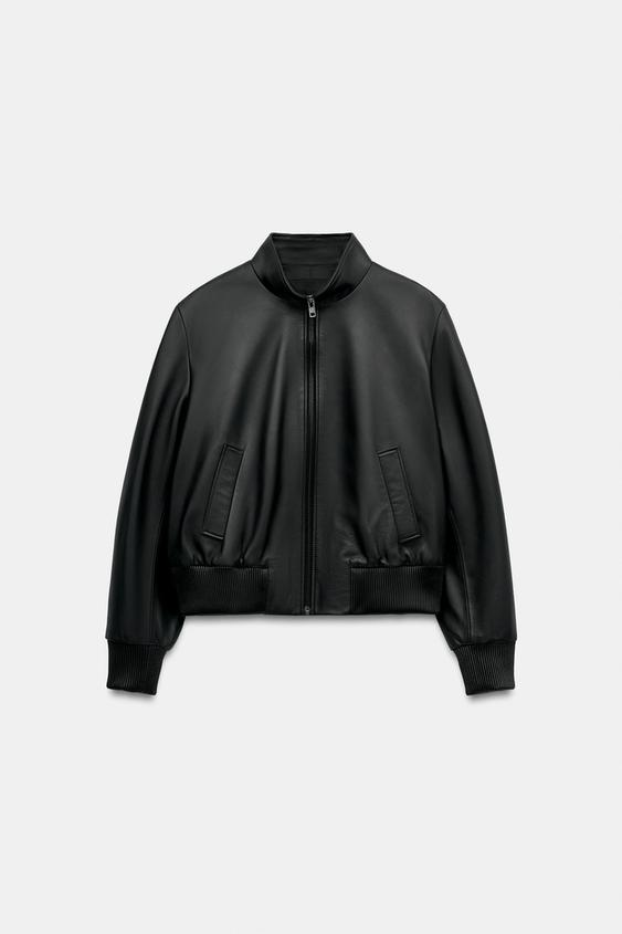 CAZADORA BOMBER PIEL 100% ZW COLLECTION - Negro de Zara - Imagen 0
