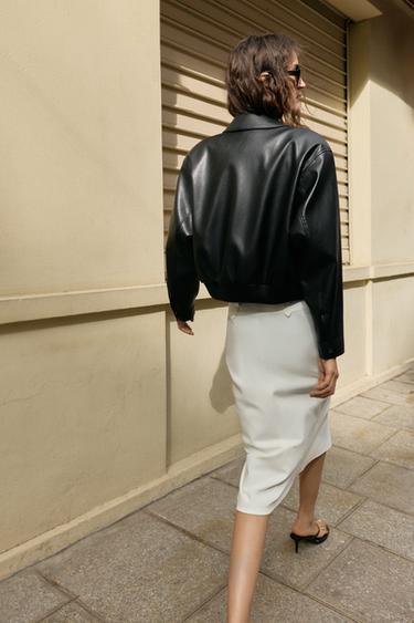 FAUX LEATHER BOMBER JACKET WITH SHOULDER PADS - Black by Zara - Image 4