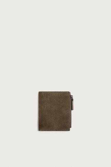 КОЖАНЫЙ КОШЕЛЕК С ОТДЕЛЕНИЕМ ДЛЯ МОНЕТ — Зеленый хаки от Zara