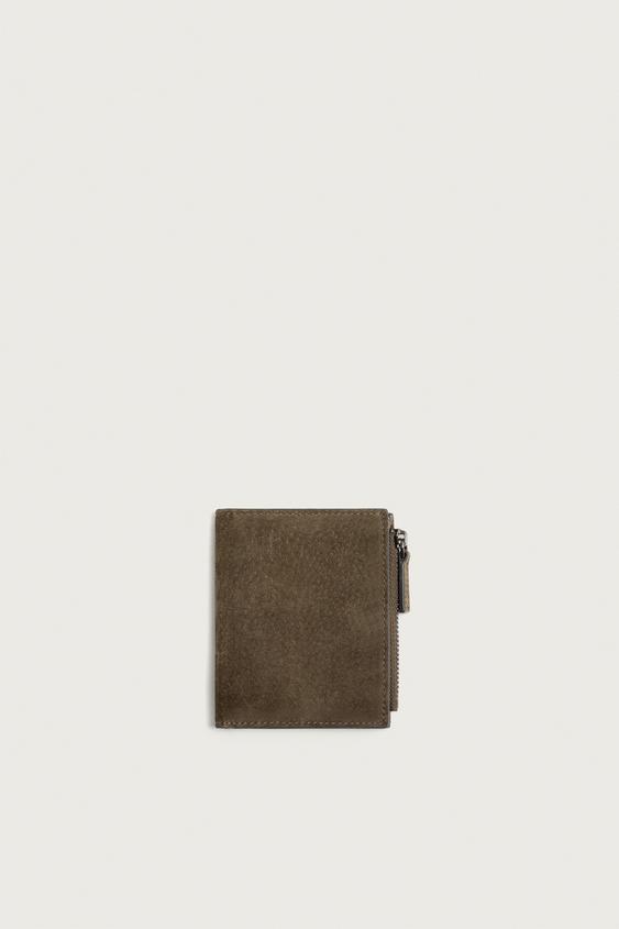 LEATHER WALLET WITH COIN POUCH - Khaki Green by Zara - Image 0