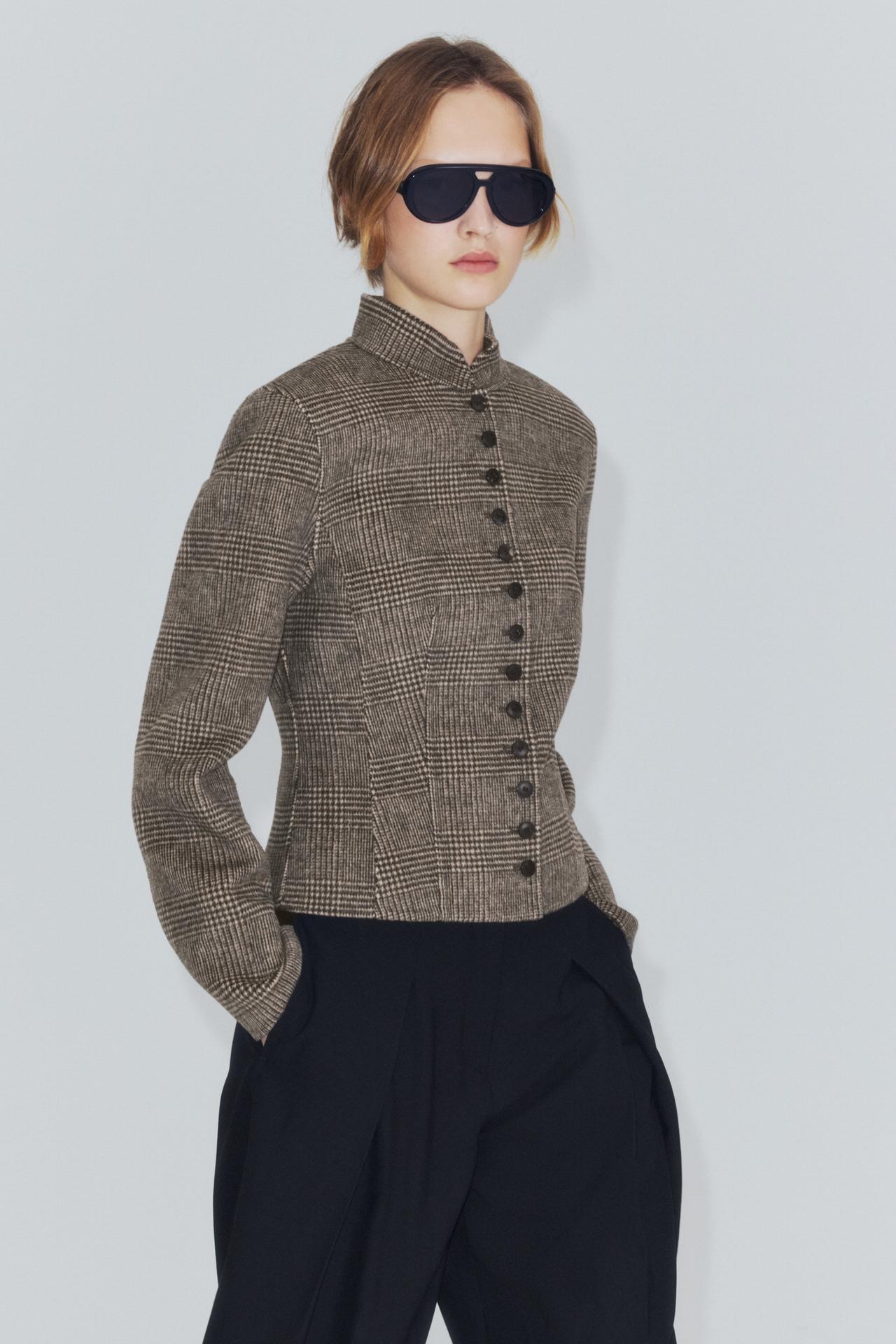 ZW COLLECTION WOOL CROPPED JACKET — Gray marl