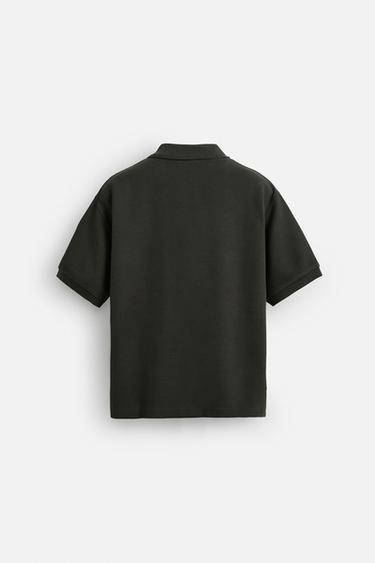 TEXTURED ZIP-UP POLO SHIRT - Dark green by Zara