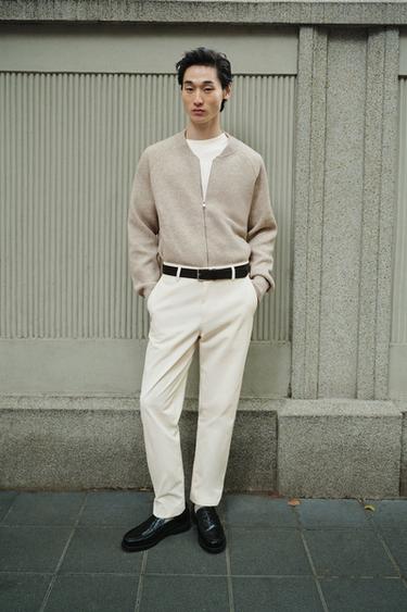 Zara 斜紋布休閒長褲 - 磨白色