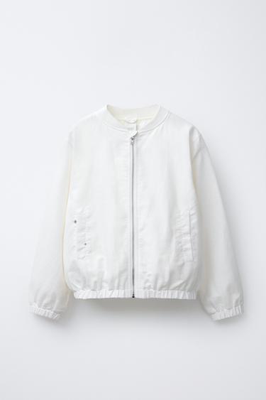 BOMBER CON LINO Y ALGODÓN ETIQUETA - Blanco de Zara