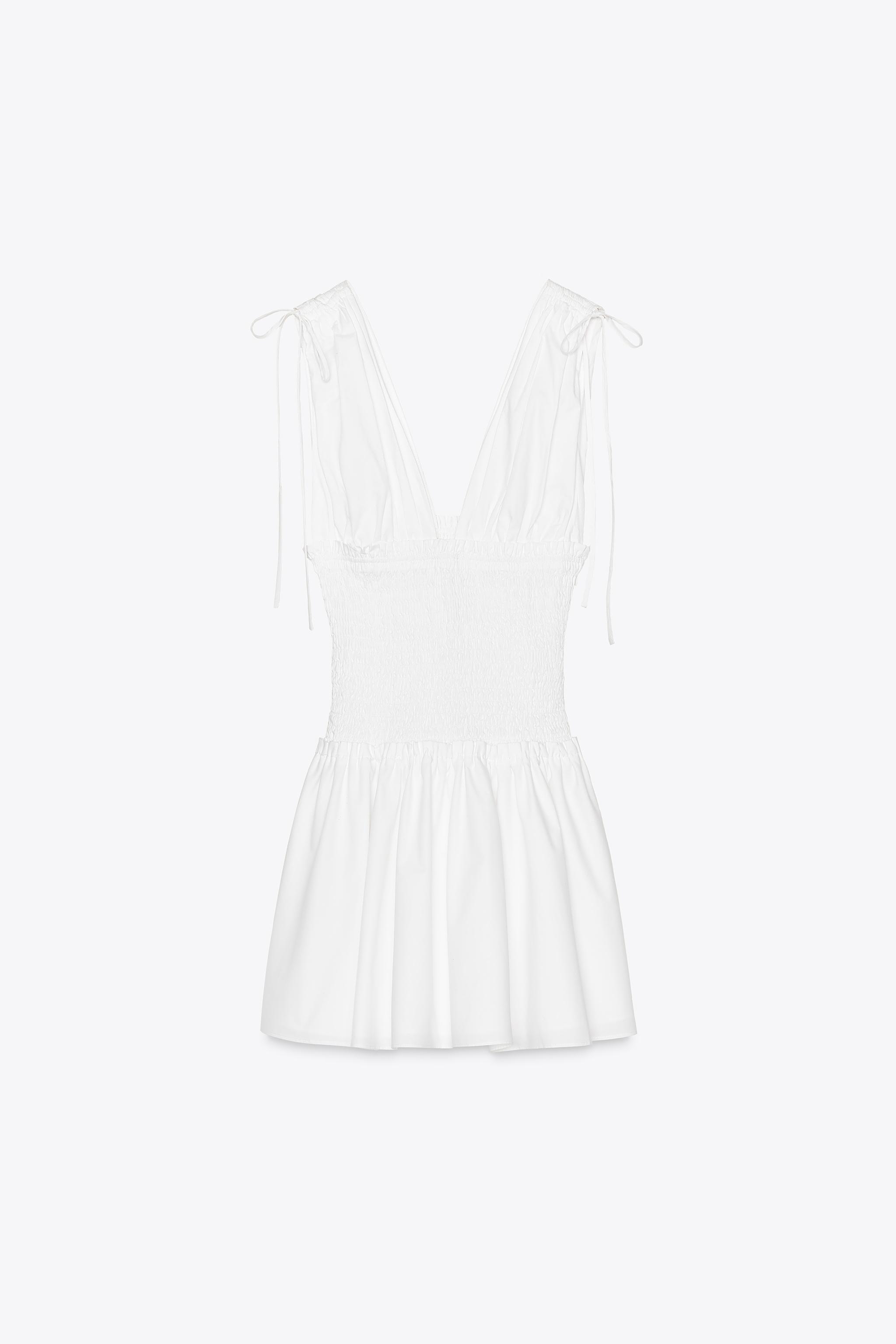 リボン ポプリンワンピース - ホワイト | ZARA Japan / 日本