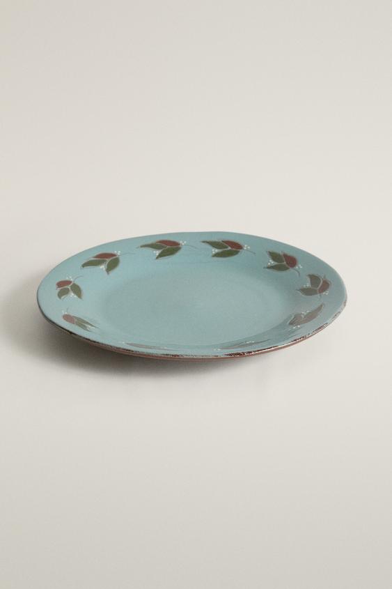 PLAT EN FAÏENCE FEUILLES CIRCULAIRE - Gris bleu de Zara - Image 1