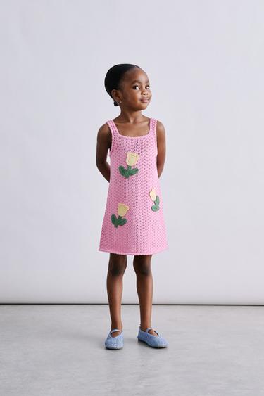 CROCHET TULIP KNIT DRESS - Pink by Zara