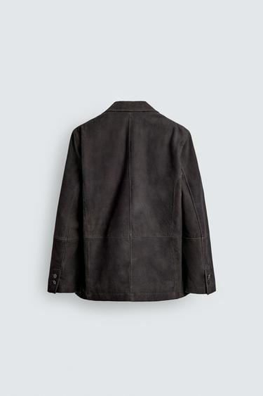 WASHED SUEDE LEATHER BLAZER - Dark brown by Zara - Image 7