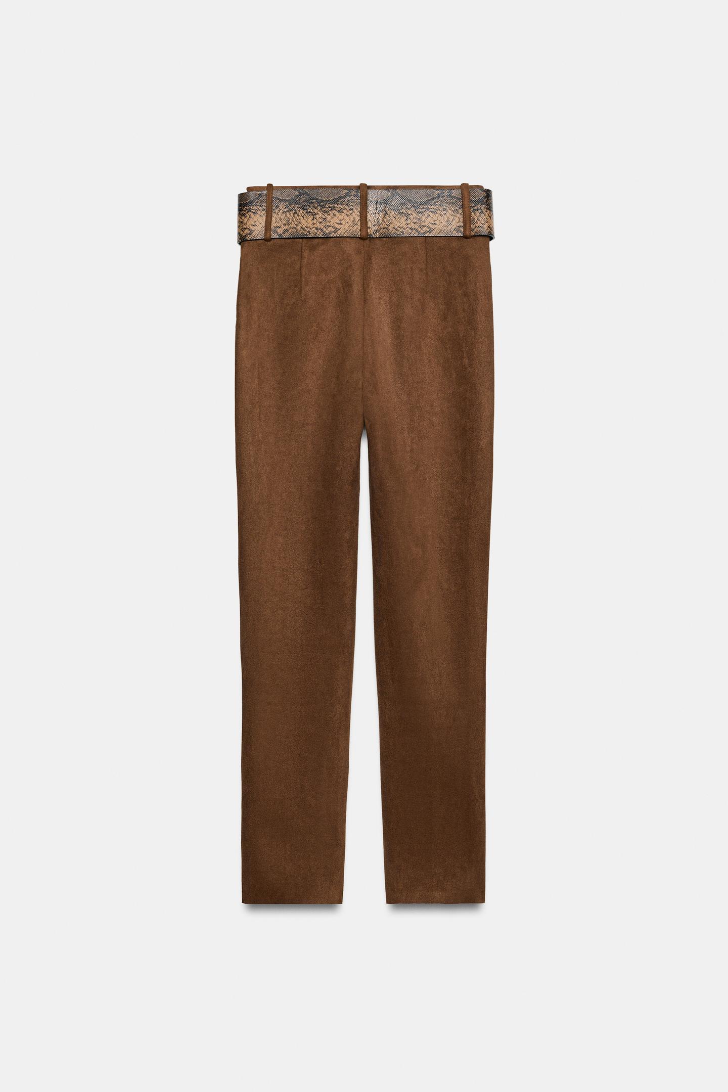 Женские леггинсы Zara Suede-Effect Belted, цвет: Верблюжий — фото 7