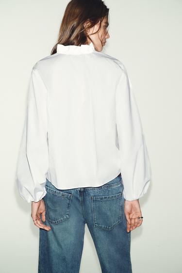RUFFLED POPLIN BLOUSE - White by Zara - Image 3