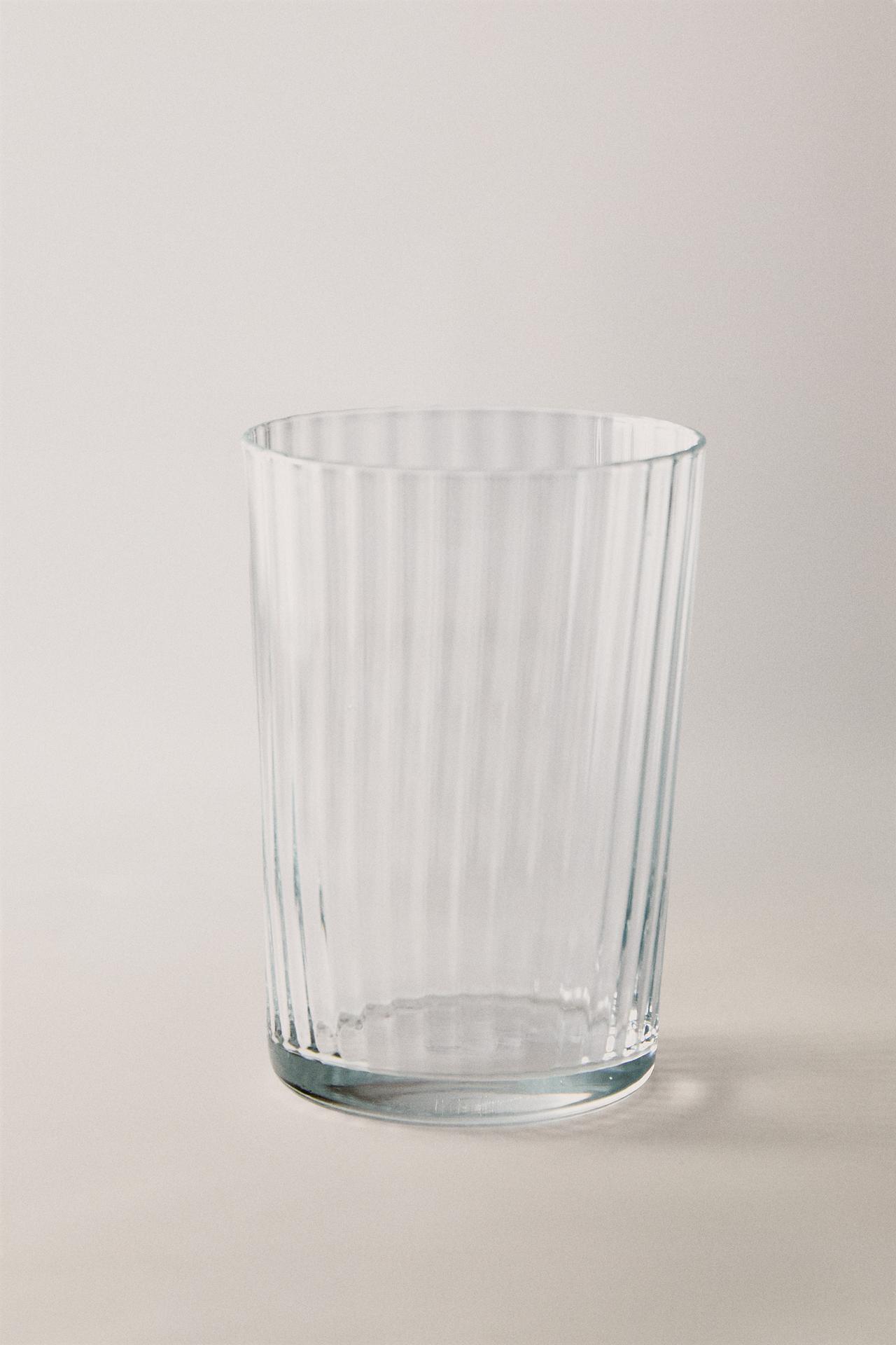 GLASS SOFT DRINK TUMBLER WITH LINE DESIGN — Transparent