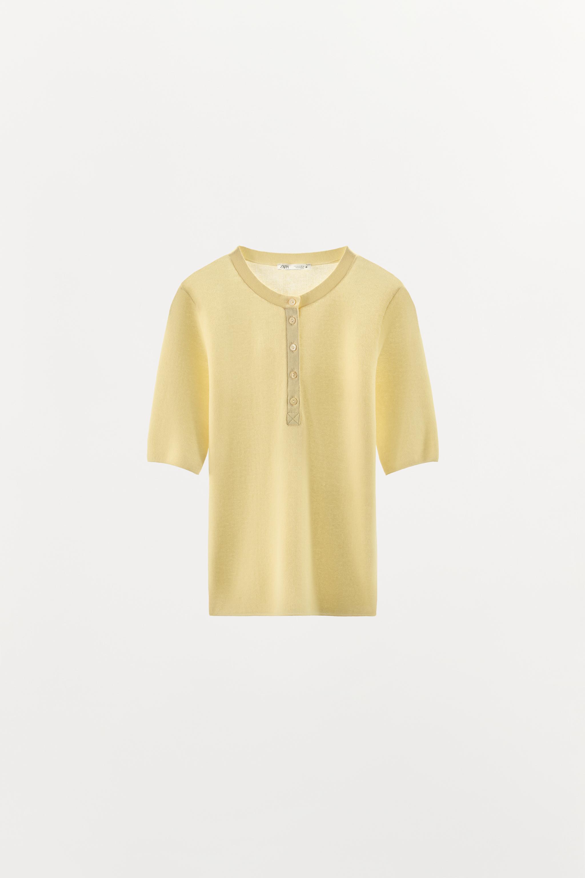 COTTON BLEND BUTTON-UP T-SHIRT