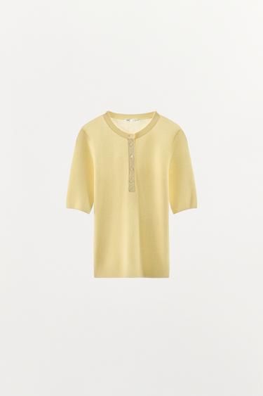 COTTON BLEND BUTTON T-SHIRT - Yellow by Zara - Image 4