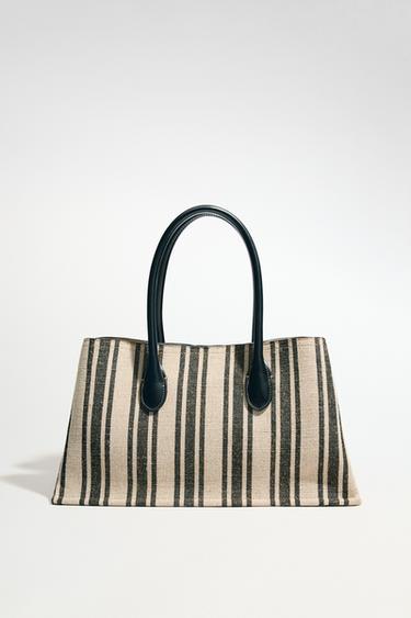 TOTE BAG CANVAS LISTRAS - Preto da Zara