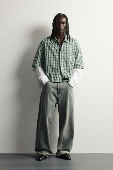 CAMISA CUADROS EFECTO SUPERPOSICIÓN - Verde de Zara