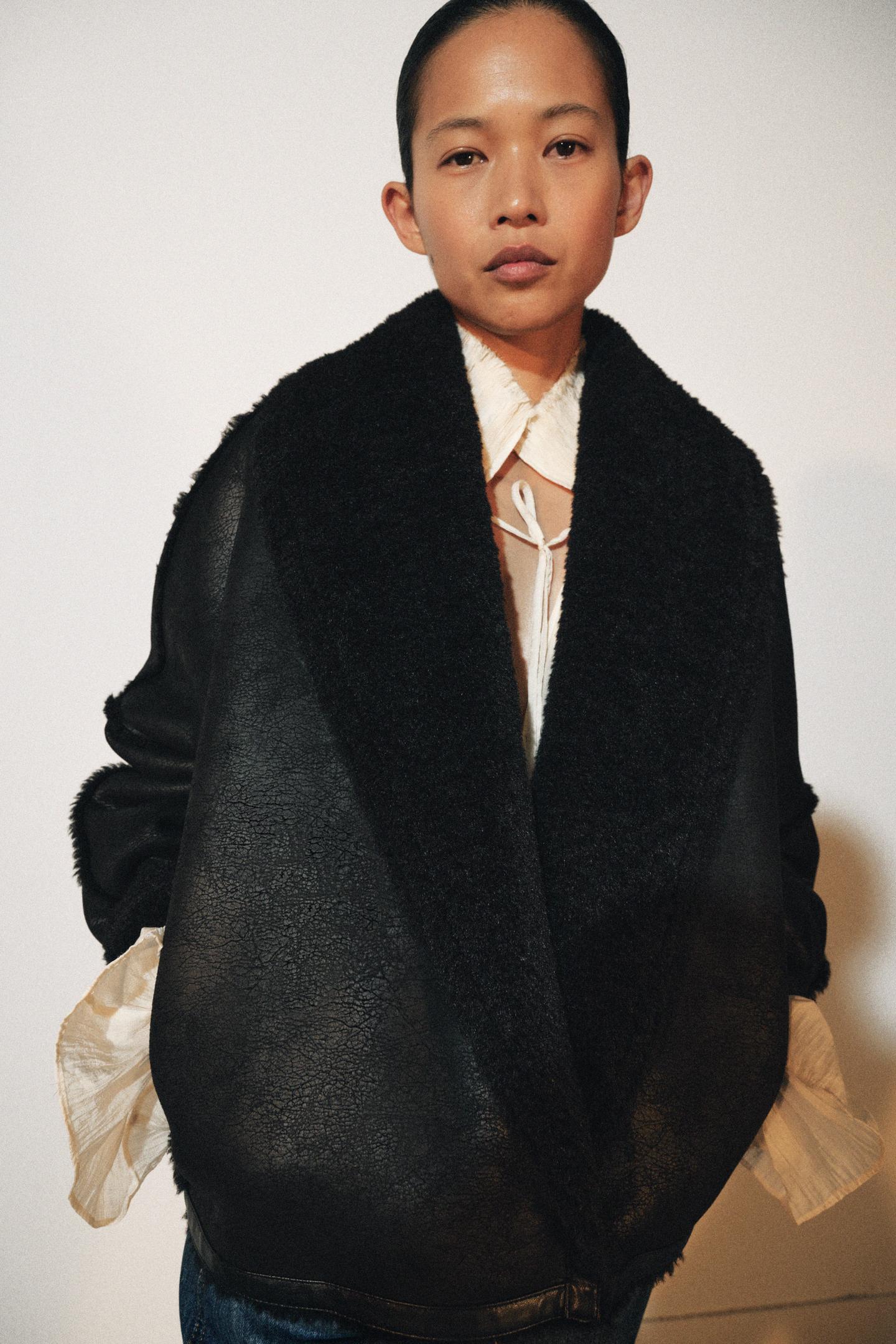Женская куртка Zara ZW Collection Faux Fur, цвет: Чёрный — фото 8